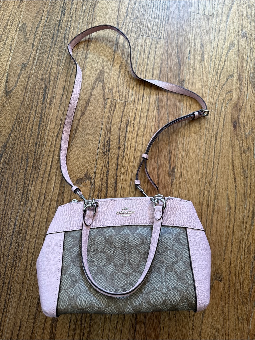 COACH Pink Trim Signature Canvas Small Crossbody